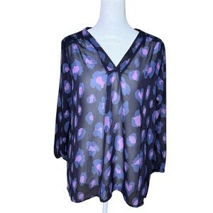 Francesca's Collection Blouse Top Purple Pink M Sheer Leopard Print NEW V-Neck